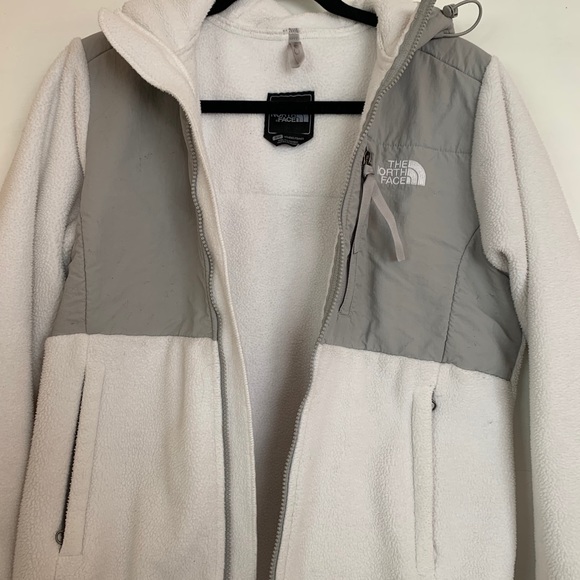HOODED North Face Denali Jacket-  White /Gray - Picture 3 of 11
